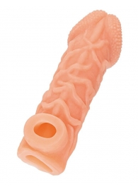Телесная закрытая насадка с венками Cock Sleeve Size S - 13,8 см. - KOKOS - в Нальчике купить с доставкой Телесная закрытая насадка с венками Cock Sleeve Size S - 13,8 см. - KOKOS - в Нальчике купить с доставкой