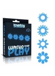 Набор из 4 голубых, светящихся в темноте эрекционных колец Lumino Play - Lovetoy - в Нальчике купить с доставкой