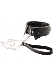 Черный ошейник-воротничок с металлическим поводком - Crazy Handmade - купить с доставкой в Нальчике Черный ошейник-воротничок с металлическим поводком - Crazy Handmade - купить с доставкой в Нальчике