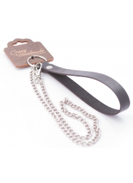 Серебристый металлический поводок с кожаной черной ручкой - 80 см. - Crazy Handmade - купить с доставкой в Нальчике