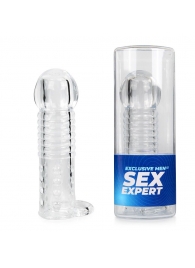 Прозрачная рельефная насадка-реалистик с петлей для мошонки - 13,5 см. - Sex Expert - в Нальчике купить с доставкой