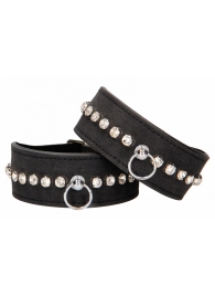 Черные наручники Diamond Studded Wrist Cuffs - Shots Media BV - купить с доставкой в Нальчике