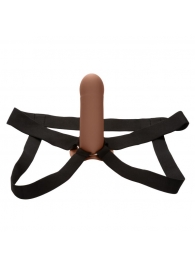 Коричневый фаллопротез из силикона Extension with Harness - 15,75 см. - California Exotic Novelties - купить с доставкой в Нальчике