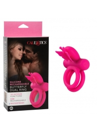 Розовое эрекционное виброкольцо Silicone Rechargeable Dual Butterfly Ring - California Exotic Novelties - в Нальчике купить с доставкой