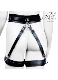 Черный кожаный пояс с гартерами - S-M - Notabu - купить с доставкой в Нальчике