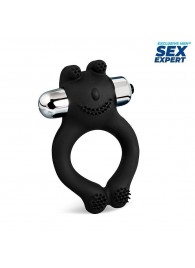 Черное силиконовое эрекционное виброкольцо Sex Expert - Sex Expert - в Нальчике купить с доставкой