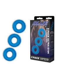 Комплект из трех голубых колец для эрекции 3-Pack Ultra-Stim Stretch Cock Rings - BlueLine - в Нальчике купить с доставкой