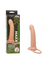 Телесная насадка для двойного проникновения Rechargeable Ribbed Dual Penetrator с вибрацией - California Exotic Novelties - купить с доставкой в Нальчике