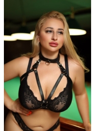 Черная кожаная сбруя с ошейником plus size из нежной кожи - БДСМ Арсенал - купить с доставкой в Нальчике