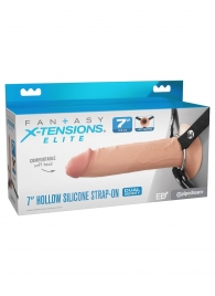 Телесный полый страпон на черных ремнях Hollow Silicone Strap-on - 17,8 см. - Pipedream - купить с доставкой в Нальчике