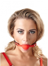 Силиконовый кляп-шар на чёрных ремешках Red Gag silicone - Orion - купить с доставкой в Нальчике