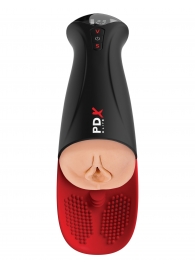 Телесный мастурбатор-вагина в черной колбе с вибрацией Fuck-O-Matic Pro XL - Pipedream - в Нальчике купить с доставкой