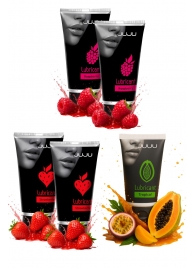 Набор из 5 съедобных лубрикантов JUJU (клубника х 2, малина х 2, тропические фрукты) - JuJu - купить с доставкой в Нальчике