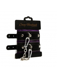 Черно-фиолетовые скругленные наручники с мягкой подкладкой - Crazy Handmade - купить с доставкой в Нальчике