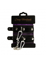 Черно-фиолетовые скругленные наручники с мягкой подкладкой - Crazy Handmade - купить с доставкой в Нальчике