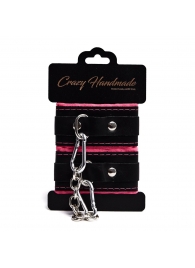 Черно-розовые скругленные наручники с мягкой подкладкой - Crazy Handmade - купить с доставкой в Нальчике