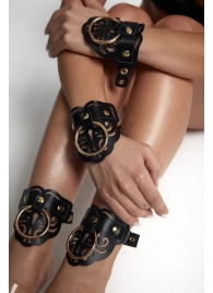 Черные кожаные оковы с резными узорами и клепками - Crazy Handmade - купить с доставкой в Нальчике