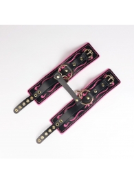 Черные кожаные оковы с розовой строчкой - Crazy Handmade - купить с доставкой в Нальчике