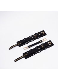 Черный кожаные оковы с узорами и золотистой фурнитурой - Crazy Handmade - купить с доставкой в Нальчике