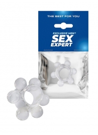 Прозрачное эрекционное кольцо с 6 стимулирующими шариками - Sex Expert - в Нальчике купить с доставкой