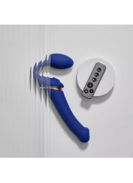 Синий безремневой страпон Multi Orgasm Bendable Strap-On size XL с клиторальной стимуляцией - Strap-on-me - купить с доставкой в Нальчике