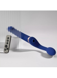 Синий безремневой страпон Multi Orgasm Bendable Strap-On size XL с клиторальной стимуляцией - Strap-on-me - купить с доставкой в Нальчике