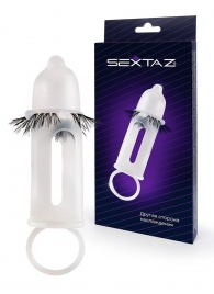 Эластичная насадка на пенис с подхватом мошонки и стимулирующими «ресничками» - Sextaz - в Нальчике купить с доставкой