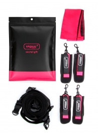 Черно-розовый эротический набор: фиксатор, оковы, наручники, повязка - Erokay - купить с доставкой в Нальчике