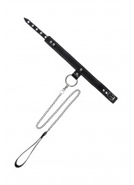 Черный узкий однослойный ошейник с серебристым поводком-цепочкой - Pecado - купить с доставкой в Нальчике