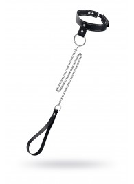 Черный узкий однослойный ошейник с серебристым поводком-цепочкой - Pecado - купить с доставкой в Нальчике