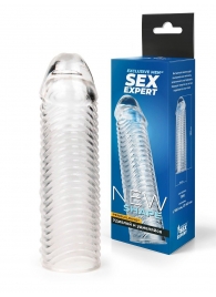 Прозрачная закрытая насадка на пенис с ребрышками - 16 см. - Sex Expert - в Нальчике купить с доставкой
