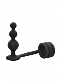 Черное эрекционное кольцо с анальной елочкой Cockring With Beaded Anal Plug - Dream Toys - в Нальчике купить с доставкой