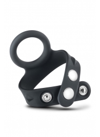 Черное эрекционное кольцо с подхватом мошонки на кнопках VS6 - Blush Novelties - в Нальчике купить с доставкой