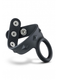 Черное эрекционное кольцо с подхватом мошонки на кнопках VS6 - Blush Novelties - в Нальчике купить с доставкой
