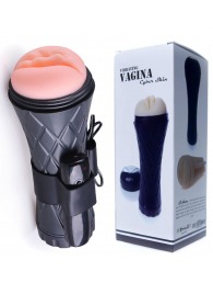 Телесный мастурбатор-вагина в черной колбе с вибрацией - Boys of Toys - в Нальчике купить с доставкой