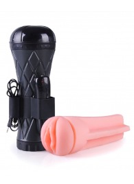 Телесный мастурбатор-вагина в черной колбе с вибрацией - Boys of Toys - в Нальчике купить с доставкой