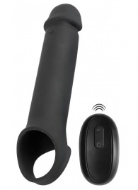 Черная вибронасадка для пениса с хомутом для мошонки и пультом ДУ Remote Controlled Penis Extension - Orion - в Нальчике купить с доставкой