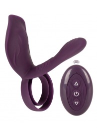Фиолетовая насадка на член с клиторальным отростком и пультом ДУ RC Couple’s Vibrator 2 - Orion - в Нальчике купить с доставкой