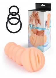 Телесный мастурбатор-вагина с эрекционными кольцами в комплекте - Sexy Girl - в Нальчике купить с доставкой