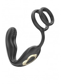 Черная анальная пробка с вращением и эрекционными кольцами - Ibiza - в Нальчике купить с доставкой