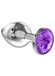 Малая серебристая анальная пробка Diamond Purple Sparkle Small с фиолетовым кристаллом - 7 см. - Lola Games - купить с доставкой в Нальчике
