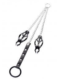 Черно-серебристые зажимы для сосков с кольцом для пениса TOYFA Metal - ToyFa - купить с доставкой в Нальчике