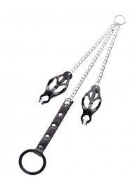 Черно-серебристые зажимы для сосков с кольцом для пениса TOYFA Metal - ToyFa - купить с доставкой в Нальчике