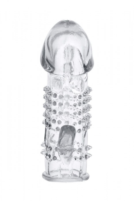 Прозрачная гелевая насадка с шипами и клиторальным отростком - 13 см. - Toyfa Basic - в Нальчике купить с доставкой
