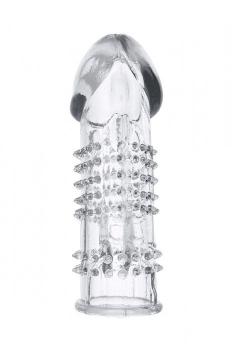 Прозрачная гелевая насадка с шипами и клиторальным отростком - 13 см. - Toyfa Basic - в Нальчике купить с доставкой