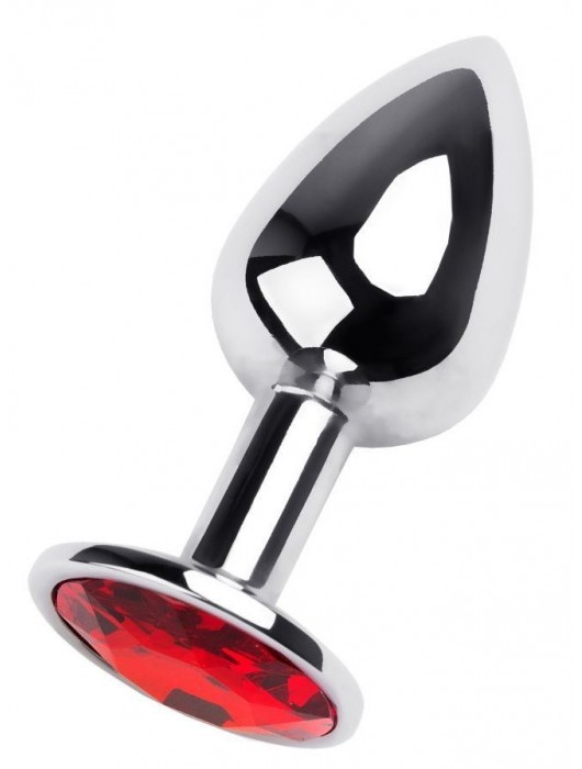 Маленькая коническая серебристая анальная пробка с красным кристаллом - 7 см. - ToyFa - купить с доставкой в Нальчике