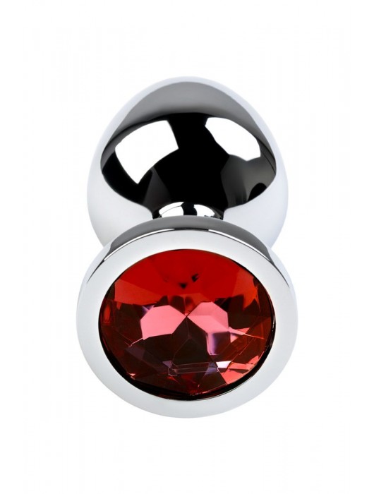 Серебристая коническая анальная пробка с красным кристаллом - 8 см. - ToyFa - купить с доставкой в Нальчике