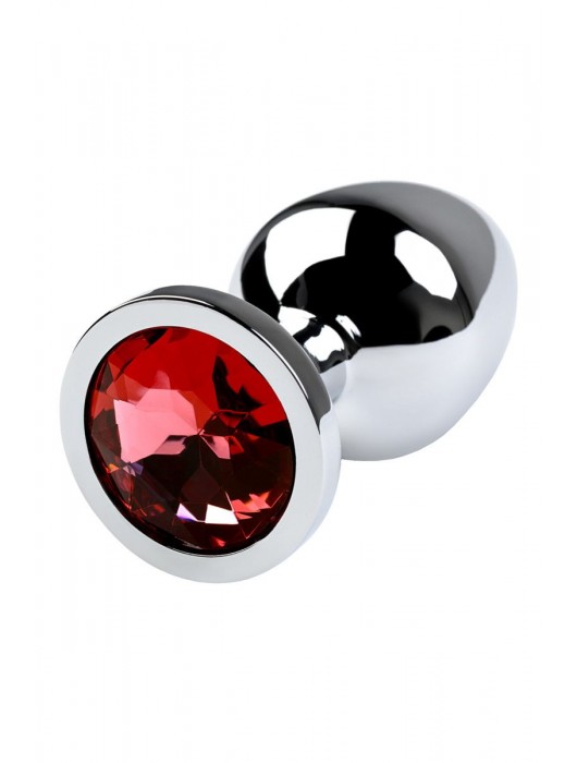 Серебристая коническая анальная пробка с красным кристаллом - 8 см. - ToyFa - купить с доставкой в Нальчике