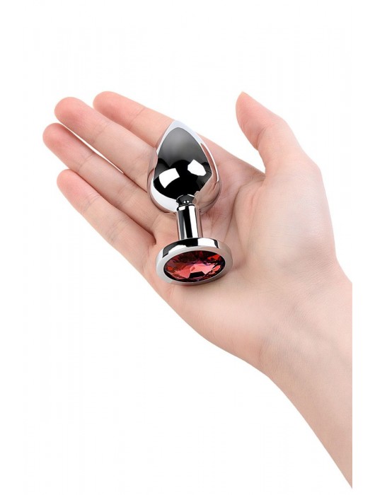 Серебристая коническая анальная пробка с красным кристаллом - 8 см. - ToyFa - купить с доставкой в Нальчике