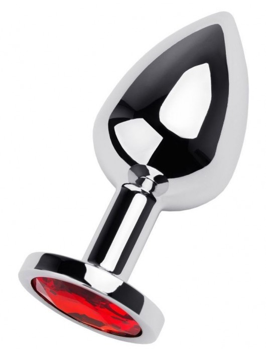 Серебристая коническая анальная пробка с красным кристаллом - 8 см. - ToyFa - купить с доставкой в Нальчике